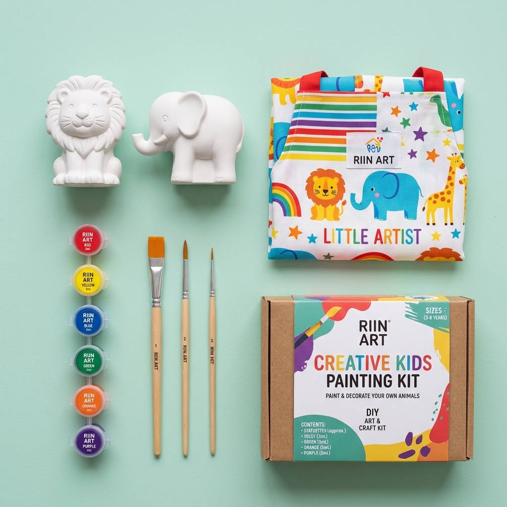Le kit de coloriage de plâtre classique RIIN ART complet avec statuettes, peintures et pinceaux